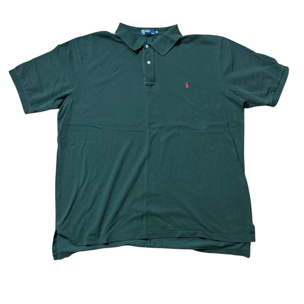 Vtg Ralph Lauren Cotton Polo Shirt Mens 3XLT Dark Green Red Pony Preppy Big Man